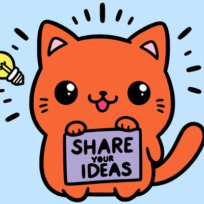 a cute cat saying share your ideas