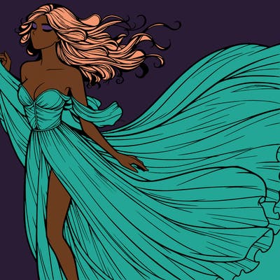 realistic woman in dress flowing the the wind