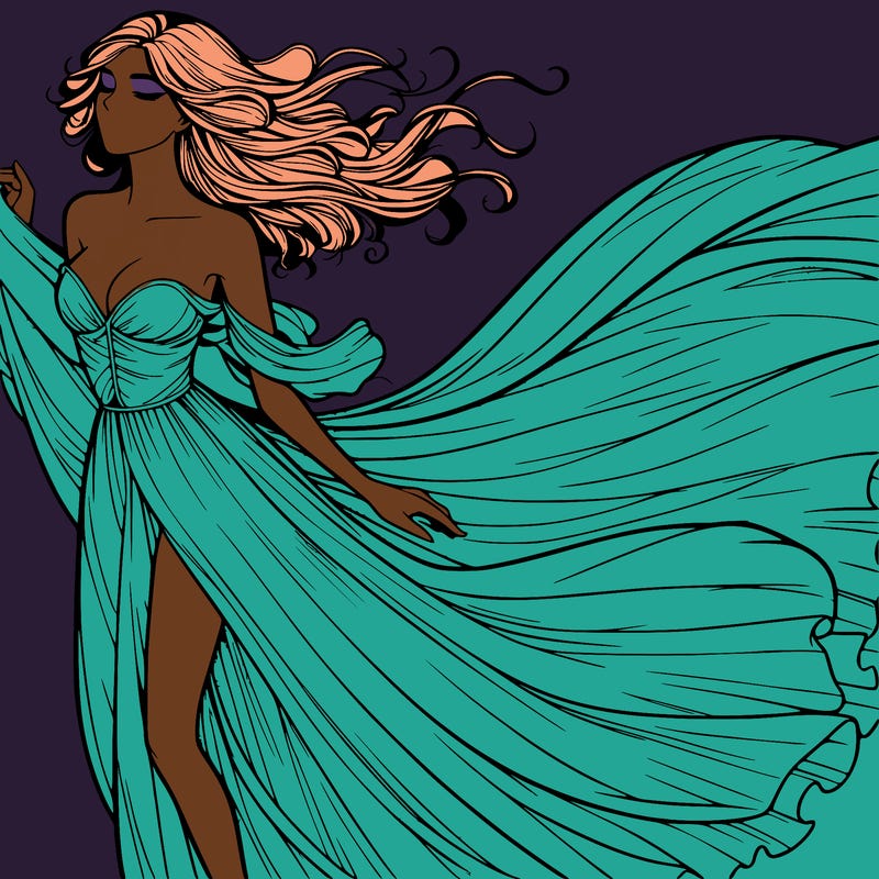 realistic woman in dress flowing the the wind