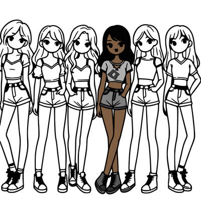 a group of girls wearing crop tops and shorts