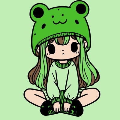 a girl wearing a frog hat and some frog socks