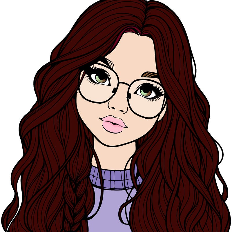 girl with long hair and freckles and glasses realistic