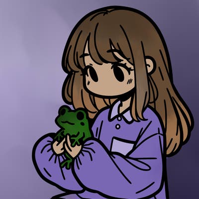 girl with long hair and a oversized shirt. and she is holding a frog