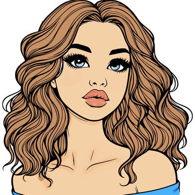 realistic girl with wavy hair and lips