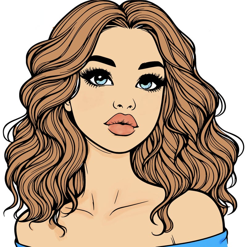 realistic girl with wavy hair and lips