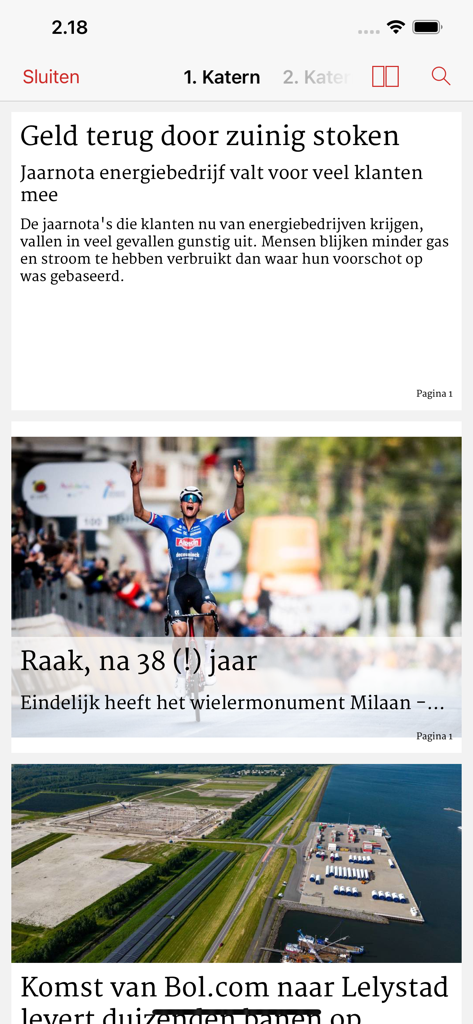 De Stentor - Digitale krant - Interface da aplicação de jornal digital De Stentor a mostrar manchetes de notícias holandesas regionais e cobertura desportiva.