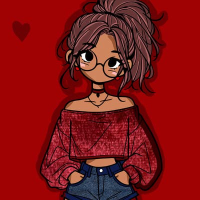 girl with a messy ponytail glasses a baggy crop top and jean shorts