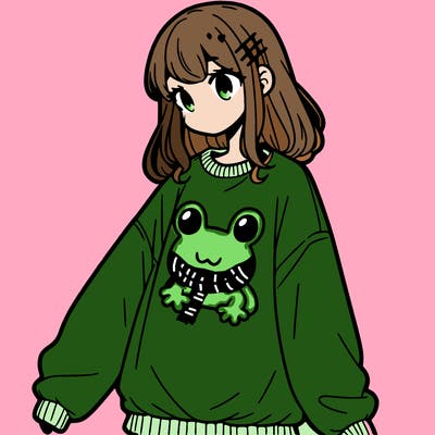 girl wearing frogging sweatshirt