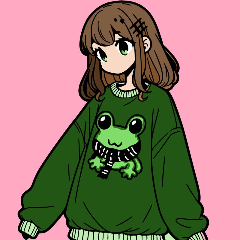girl wearing frogging sweatshirt