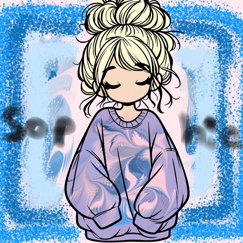 girl with baggy sweatshirt and messy bun