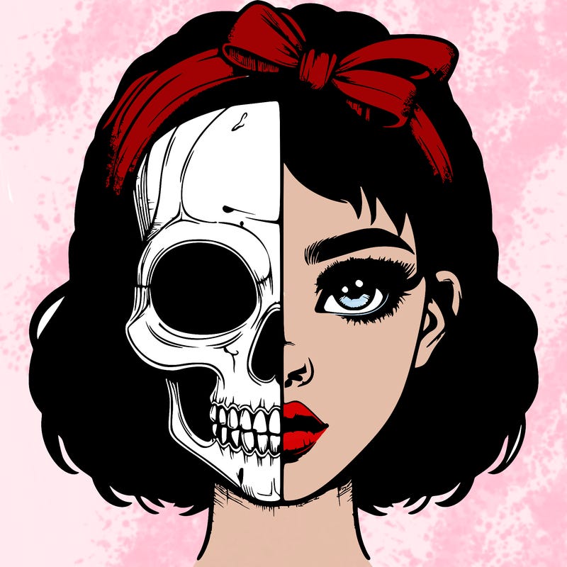 realistic girl with half skull mask