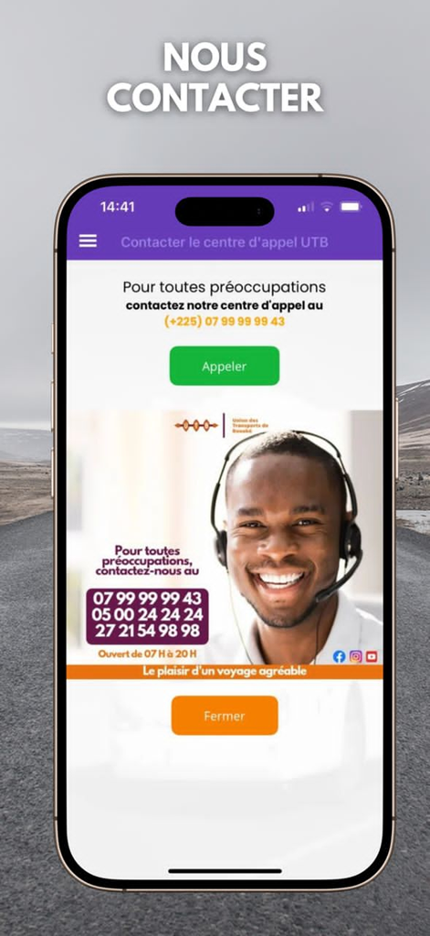 UTB Ticket - Contact screen of the UTB Ticket app for customer support