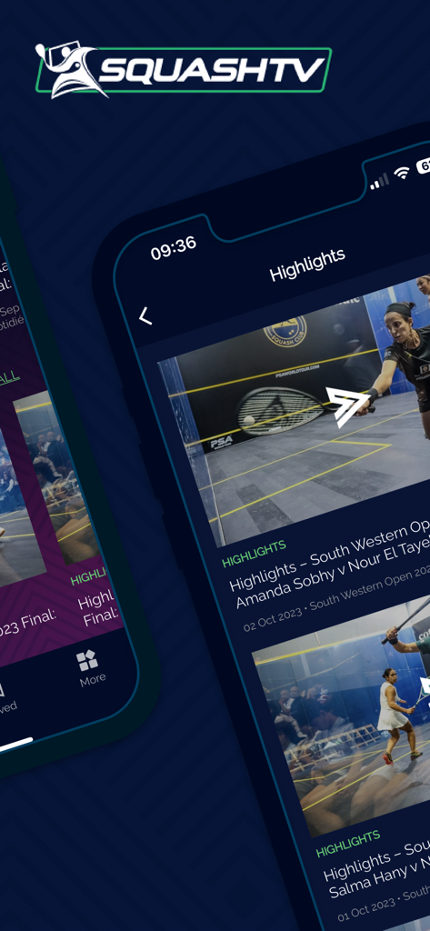 SQUASHTV - SQUASHTV mobile app displaying professional squash match highlights