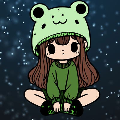 a girl wearing a frog hat and some frog socks
