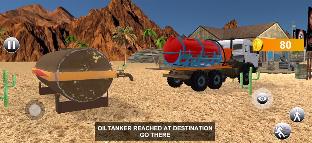 Fuel Gas Station Simulator 25 - Ein Öl-Tankwagen trifft an einer Wüstentankstelle im Spiel Fuel Gas Station Simulator 25 ein.