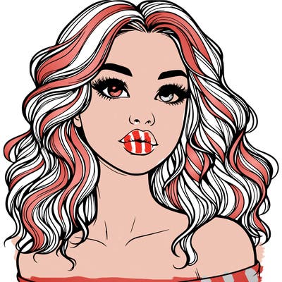 realistic girl with wavy hair and lips