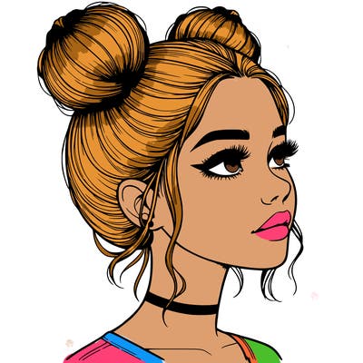 realistic girl with buns on the top of her head