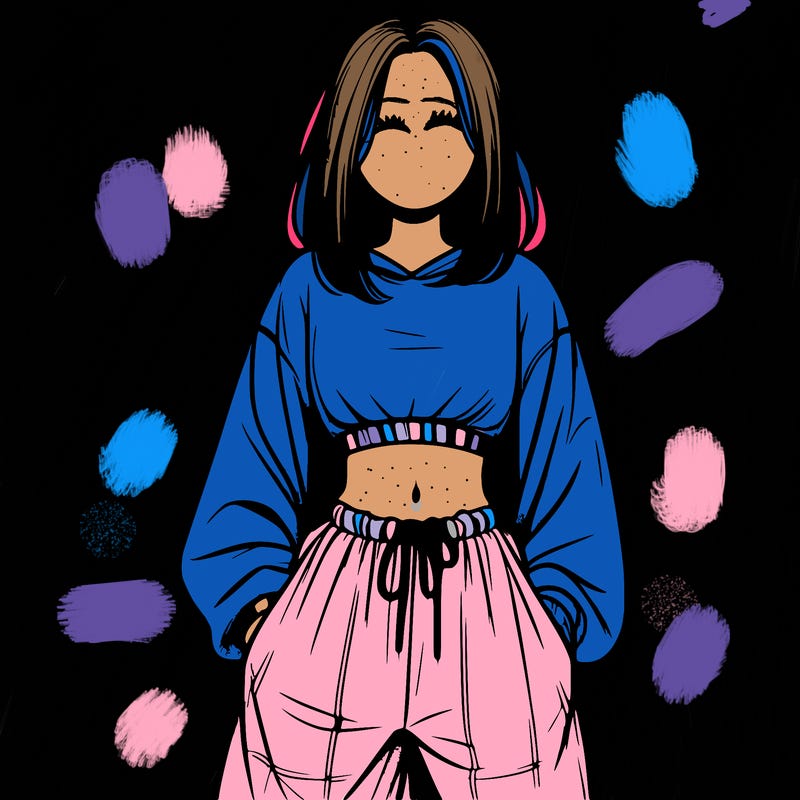 realistic girl faceless with baggy pants and a crop top