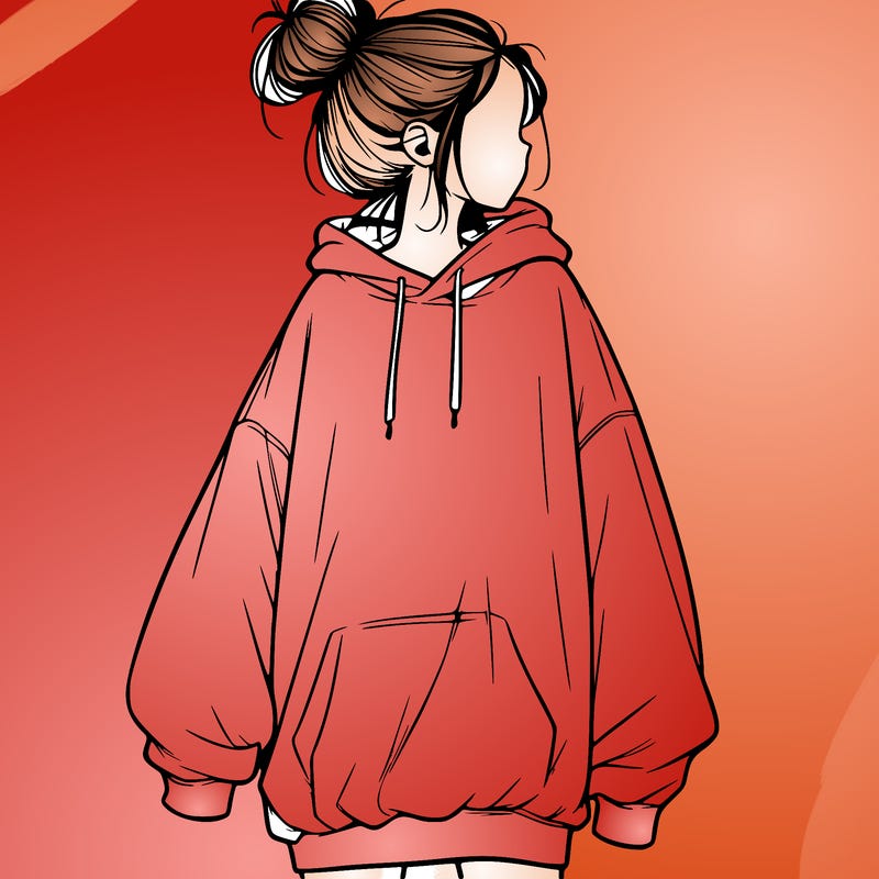 realistic girl with a oversized sweatshirt on and a bun