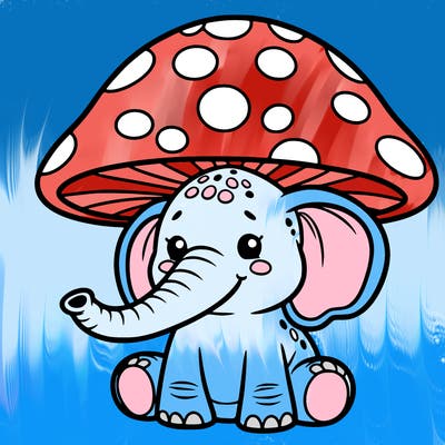 elifent in a mushroom hat