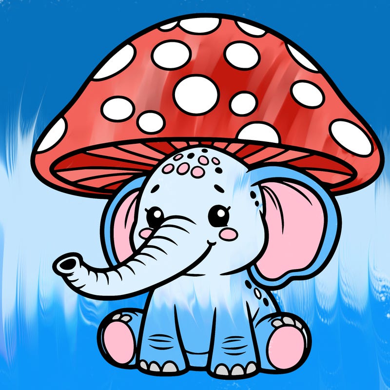 elifent in a mushroom hat