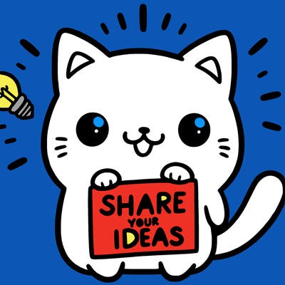 a cute cat saying share your ideas