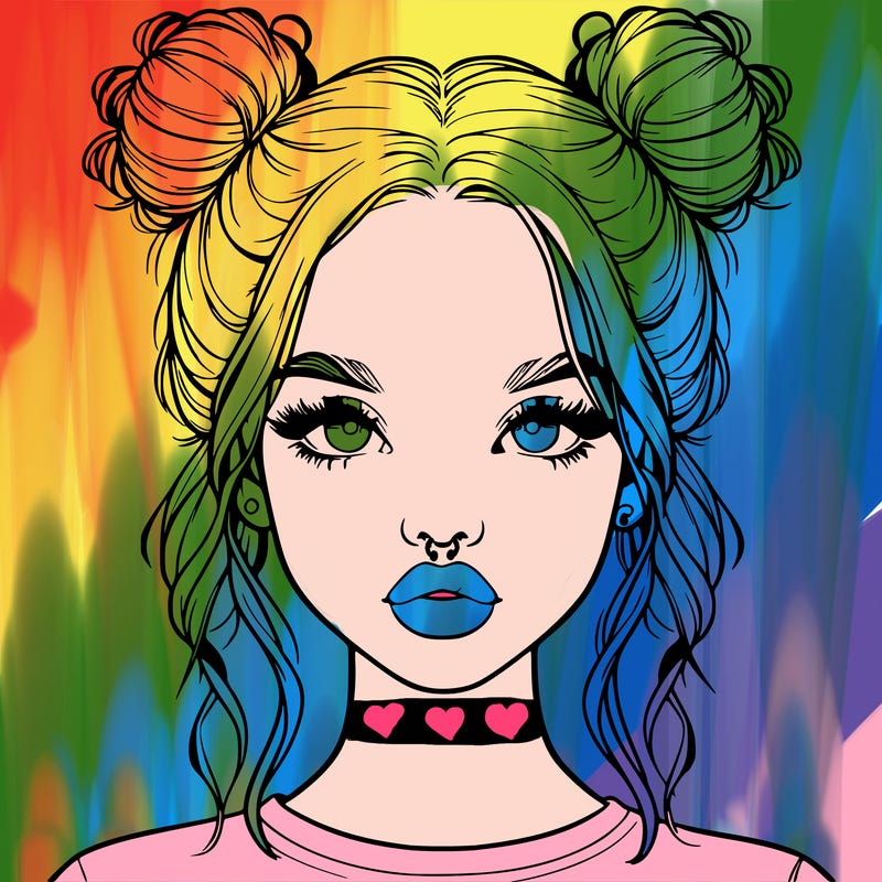 realistic girl with two buns in hair and lips