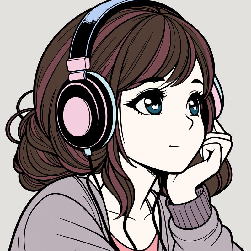 a realistic girl listening to music