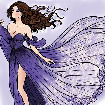 realistic woman in dress flowing the the wind