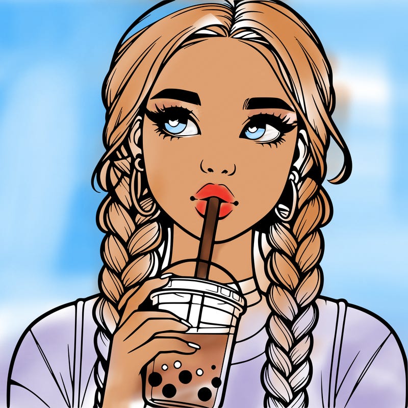 realistic girl with braided hair drinking boba
