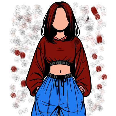 realistic girl faceless with baggy pants and a crop top