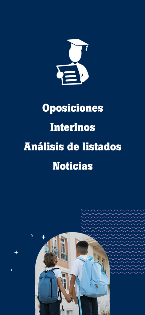 Bolsa Interinos CLM 2025/26 - Interface de l'application Bolsa Interinos CLM montrant les sections d'examens d'enseignants et de listes d'emplois.