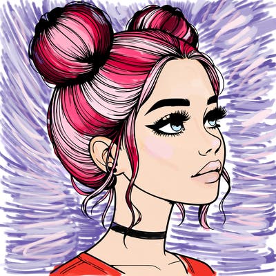 realistic girl with buns on the top of her head