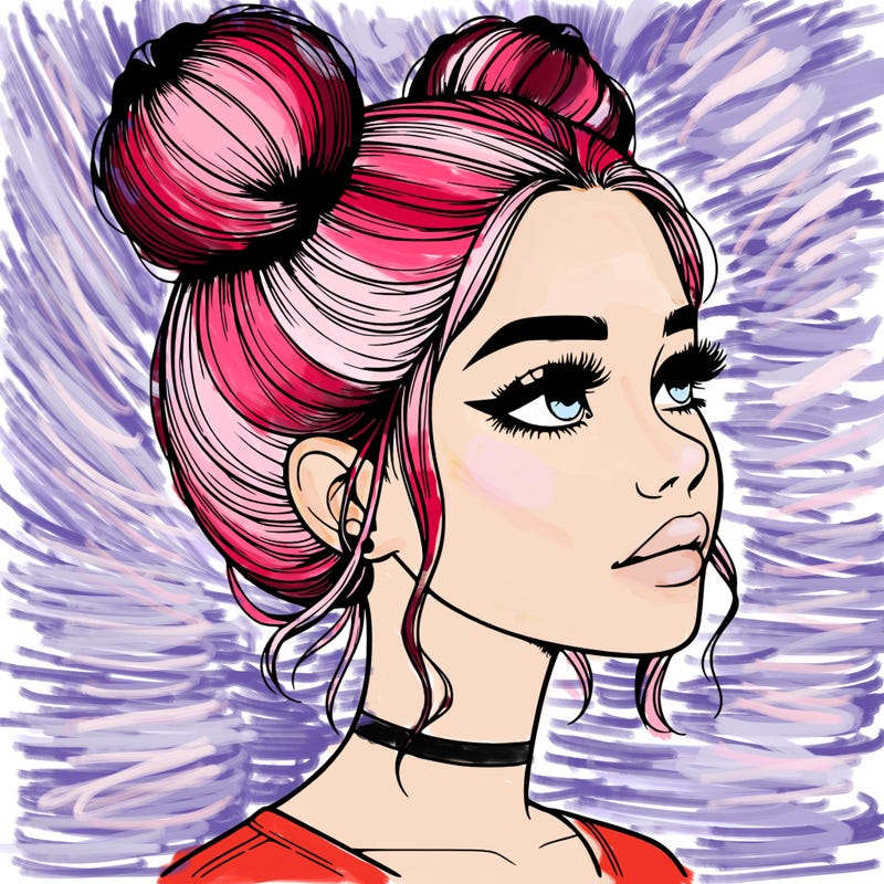 realistic girl with buns on the top of her head