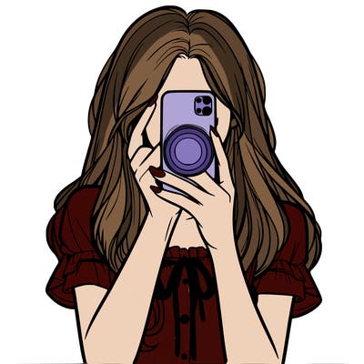 a realistic girl holding her phone taking pictures