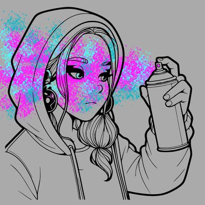 a realistic girl, spray painting