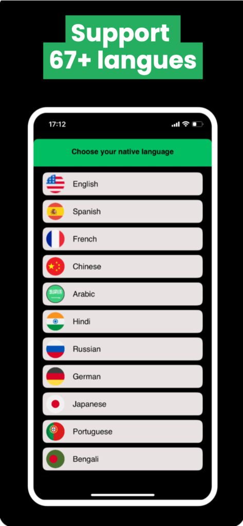 Humanize ai detector bypassgpt - Interface montrant la liste des plus de 67 langues supportées, y compris l'anglais, l'espagnol et le français, pour contourner la détection par IA.