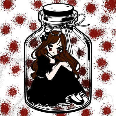 beautiful realistic girl trapped in bottle