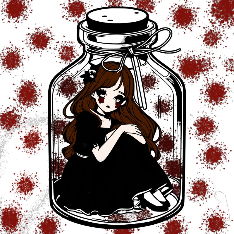beautiful realistic girl trapped in bottle
