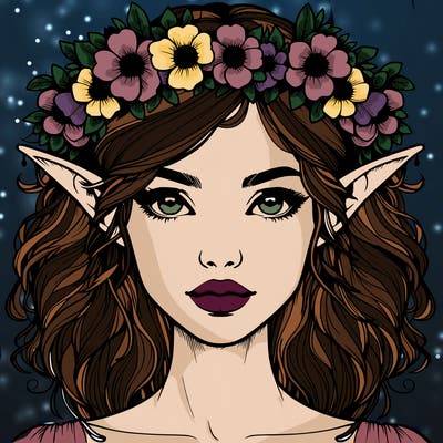 realistic female elf with flower crown