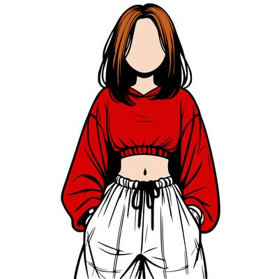 realistic girl faceless with baggy pants and a crop top