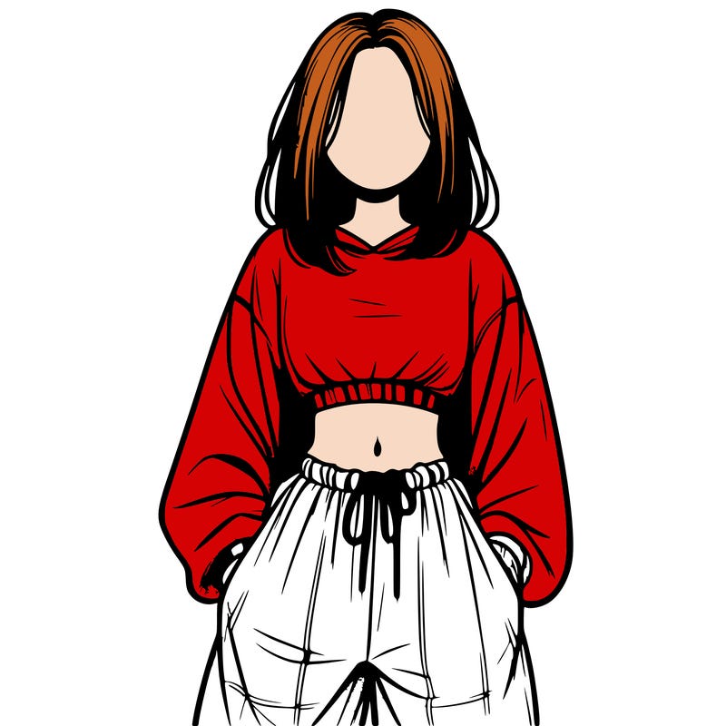 realistic girl faceless with baggy pants and a crop top