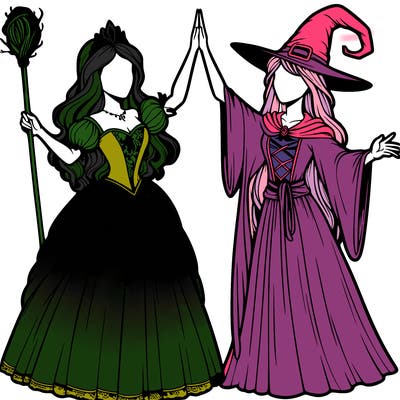 detailed realistic split of a princess and a witch