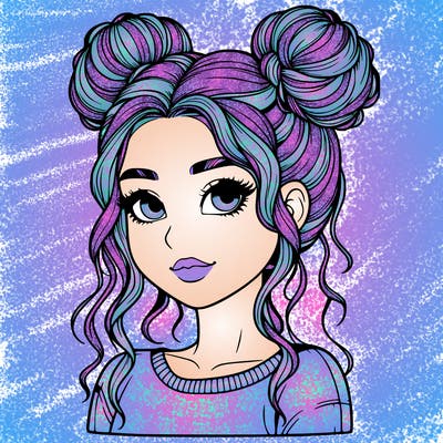 realistic girl with two buns in her hair