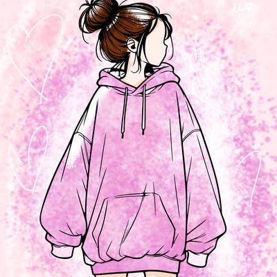 realistic girl with a oversized sweatshirt on and a bun