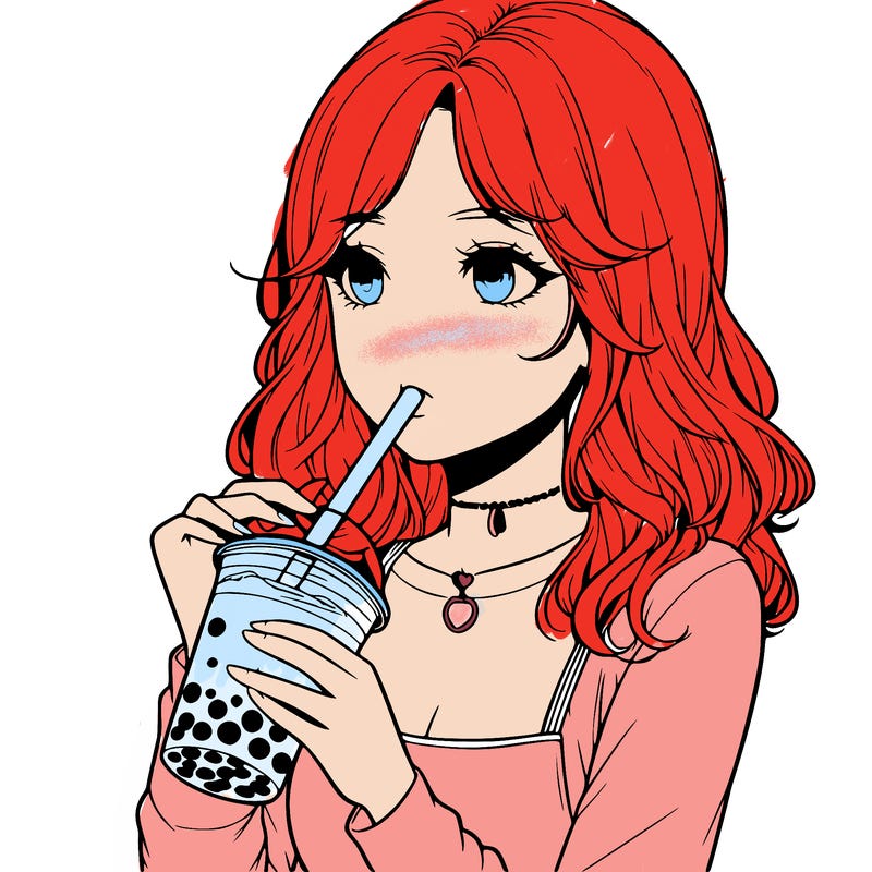 realistic girl drinking boba tea
