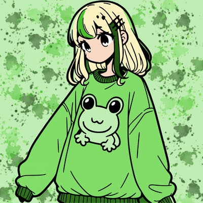 girl wearing frogging sweatshirt