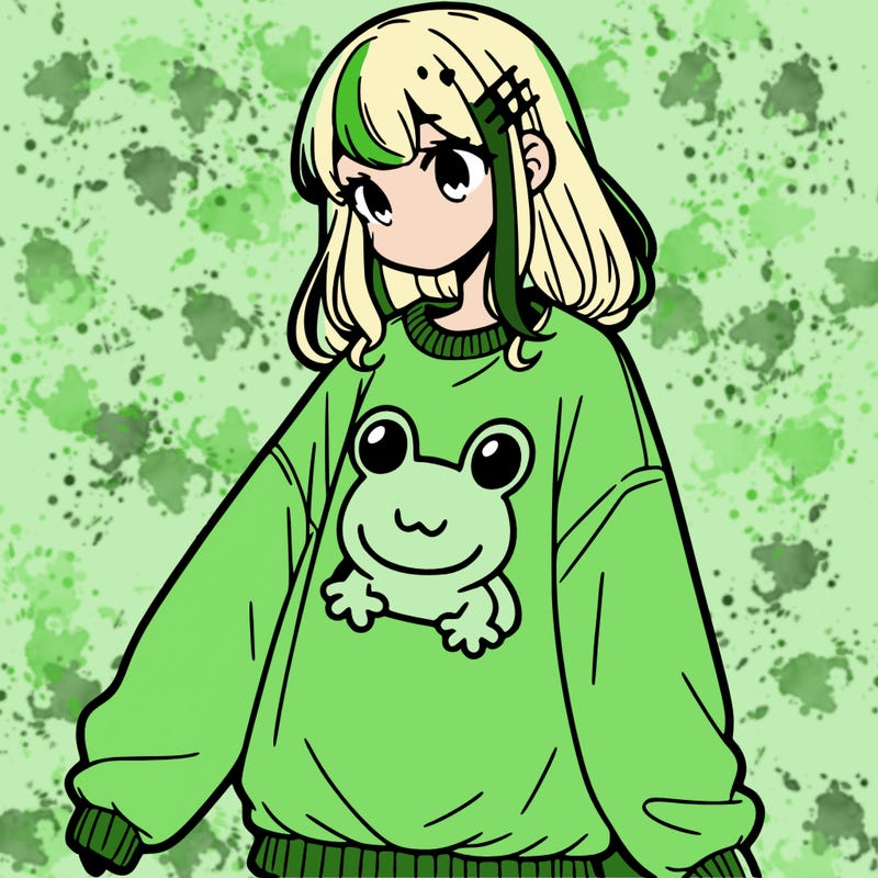 girl wearing frogging sweatshirt