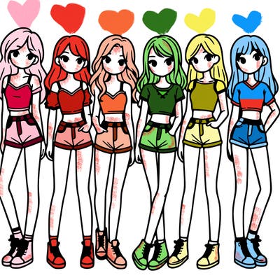 a group of girls wearing crop tops and shorts