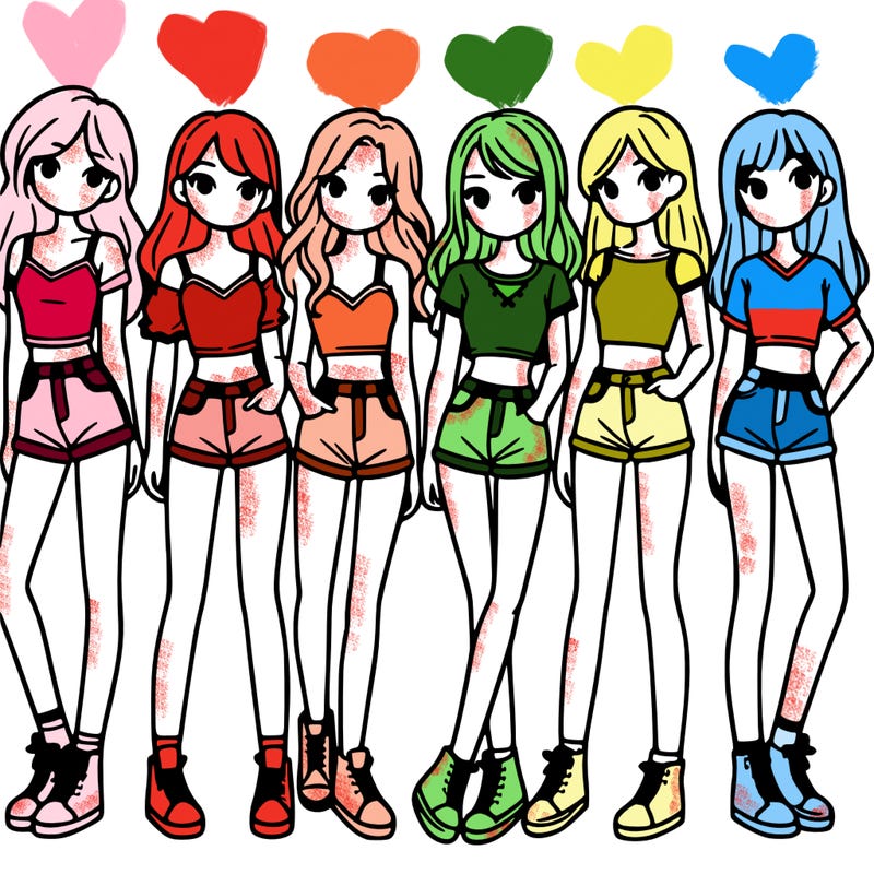 a group of girls wearing crop tops and shorts